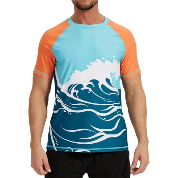 Men's Swim Shirts Rash Guard UPF 50+ T Shirts Quick Dry Loose Fit Surfing Shirt